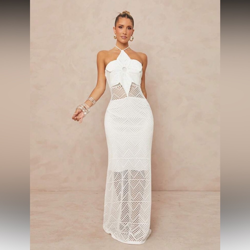 SHEIN White Strapless Mesh Maxi Dress